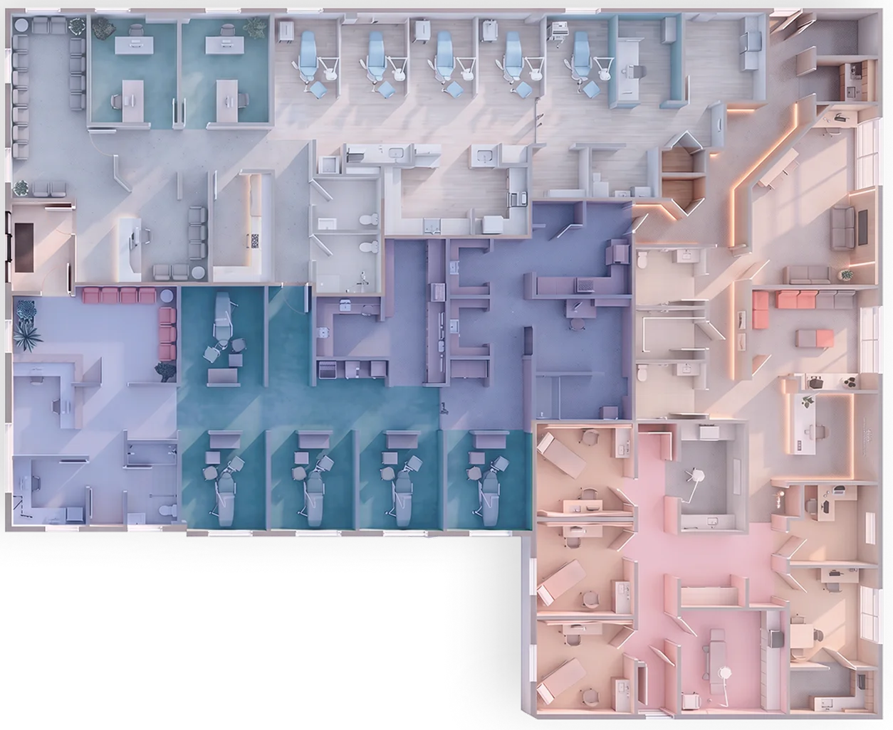 Floor plan of the connected Imagine Medical & Dental Group building at 1075 Zonolite Road NE